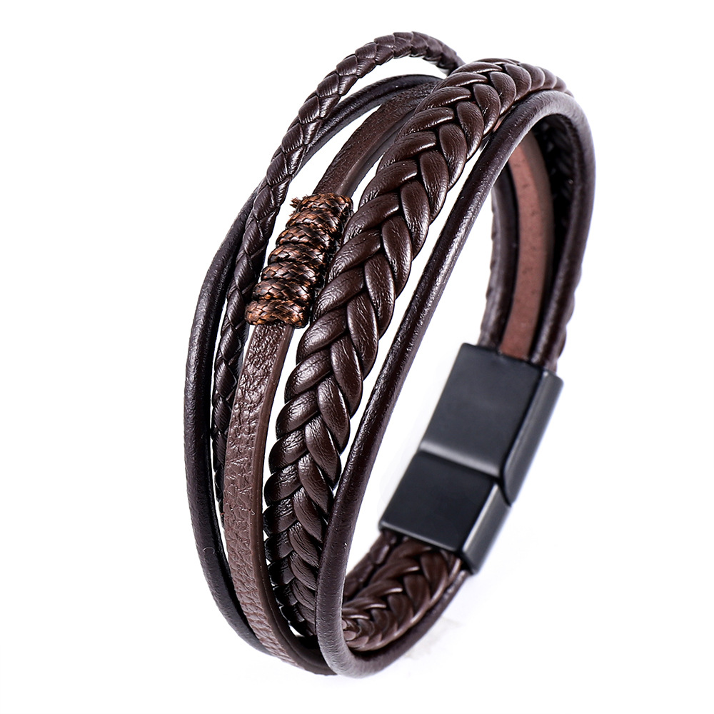 Leather Bracelets For Men Multilayer Braided Leather Bracelet, Magnetic  Buckle Leather Bracelet