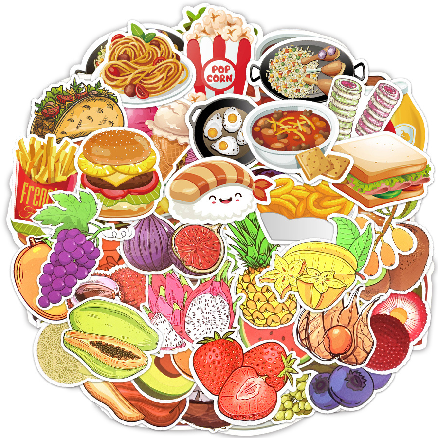  QTL Food Stickers for Kids Cute Food Stickers for Water Bottles  Stickers for Adults Teens Laptop Stickers Waterproof Fast Food Stickers  Packs 50Pcs : Toys & Games