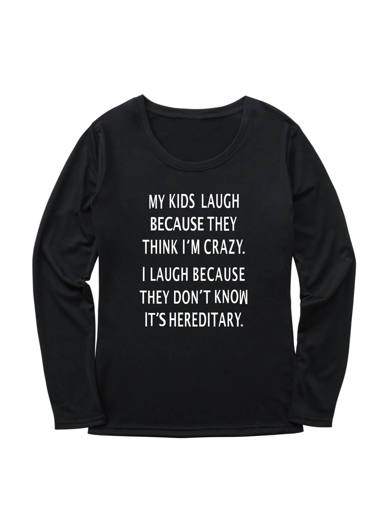 Kids Laugh Think 'm Crazy Print Graphic Crew Neck Long - Temu