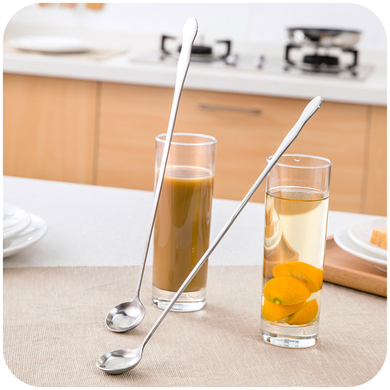 1pc stainless steel long handle spoon ice spoon round honey spoon milk tea powder measuring spoon kitchen gadgets details 1