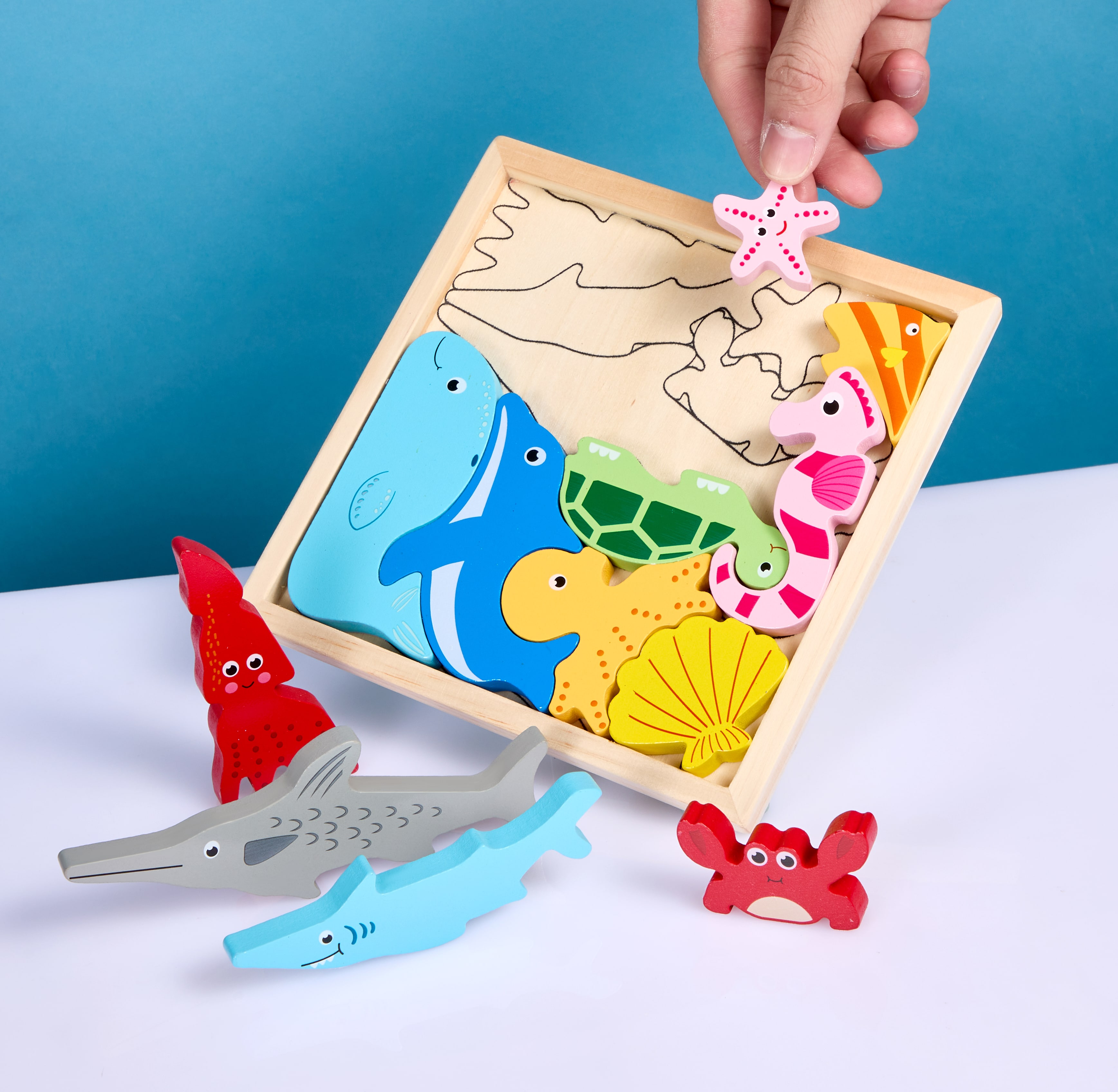 TOWO Wooden Fishing Game-Magnetic Fishing Puzzles with Numbers Jigsaw  Puzzle- Sea Creatures Kids Fishing Game Educational Toys for 3 Years Old  Math