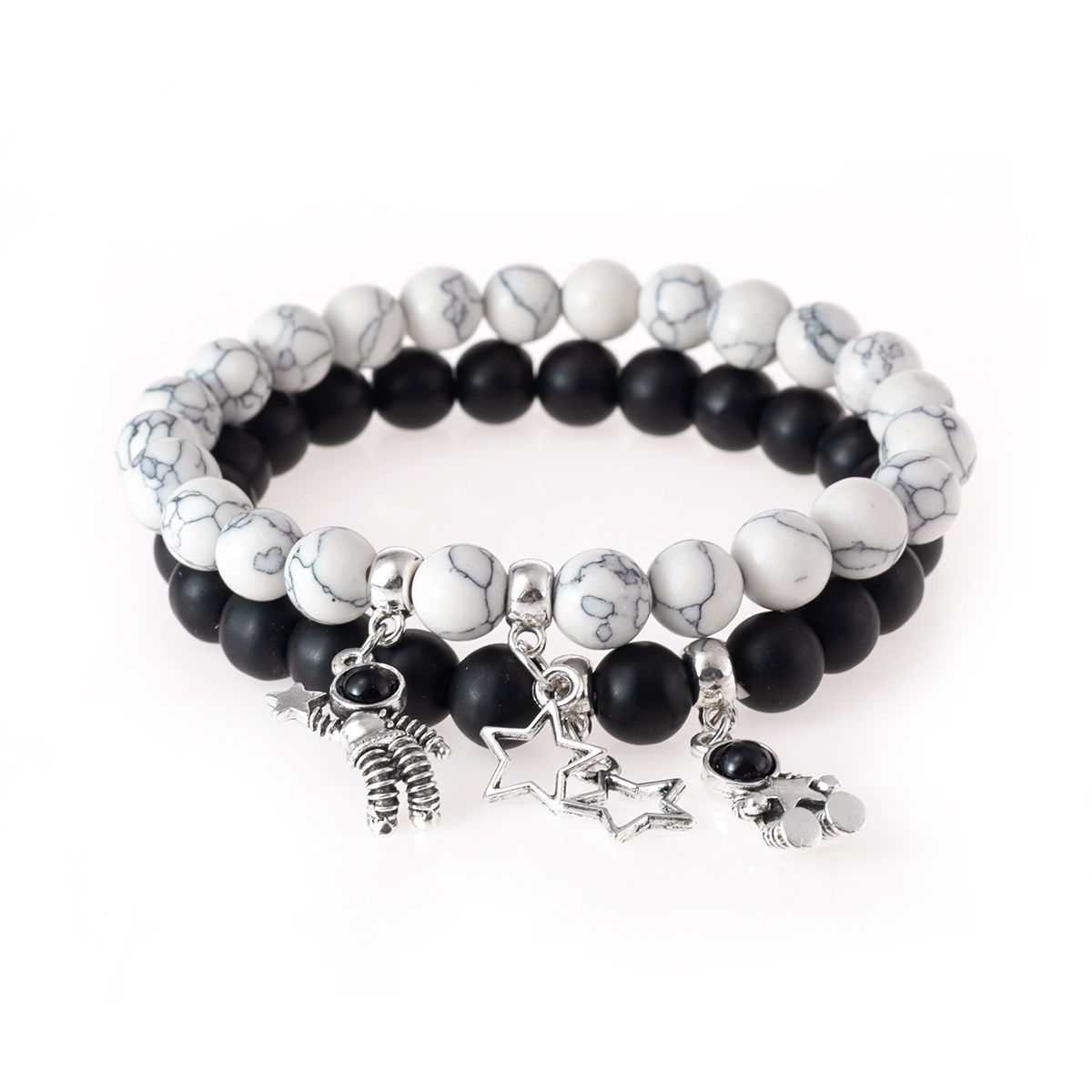  Crystal Vibe Couples Bracelets - Black and White Beads