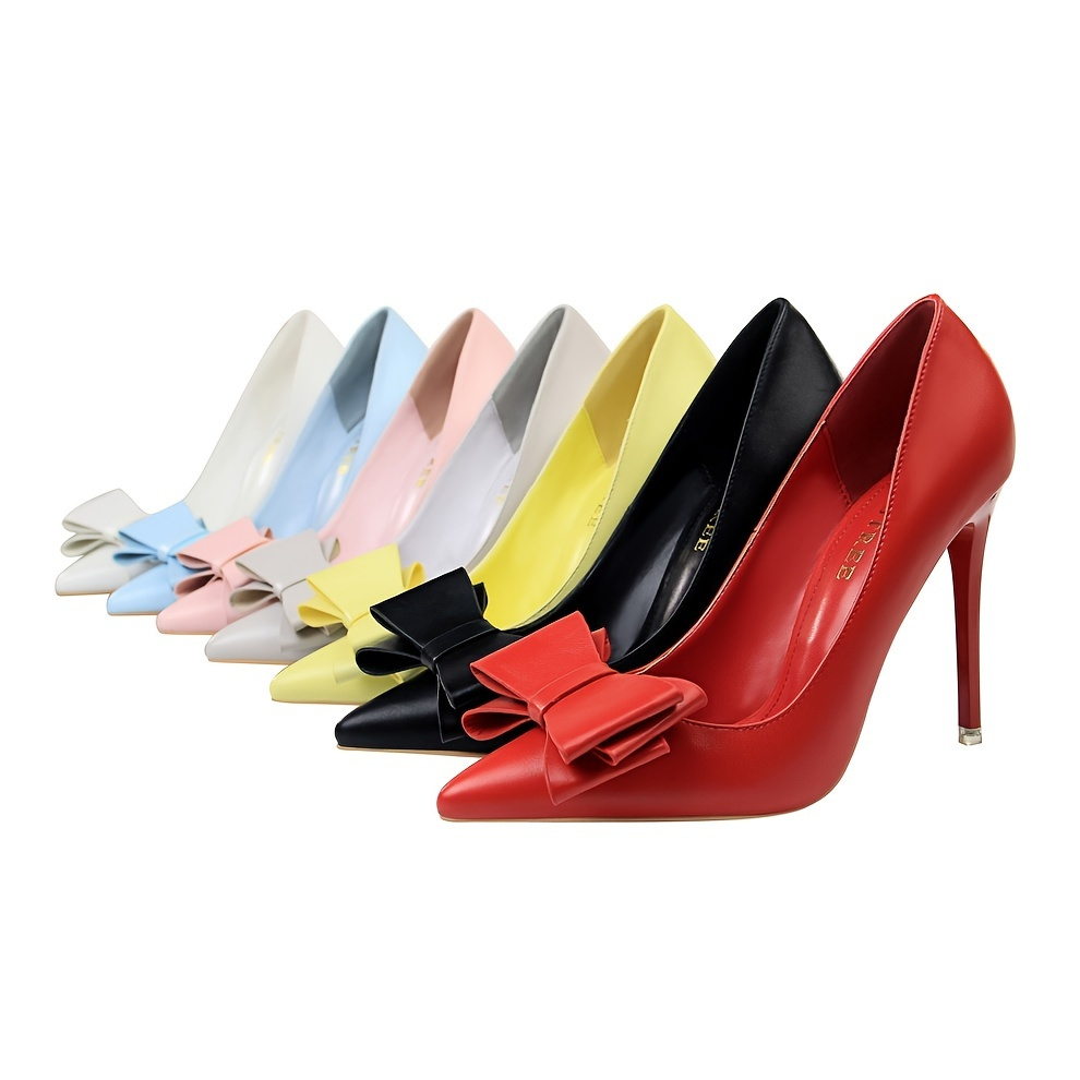 Women's Bowtie Decor High Heels, Pointed Toe Shallow Mouth Pumps, Party & Dress Heels