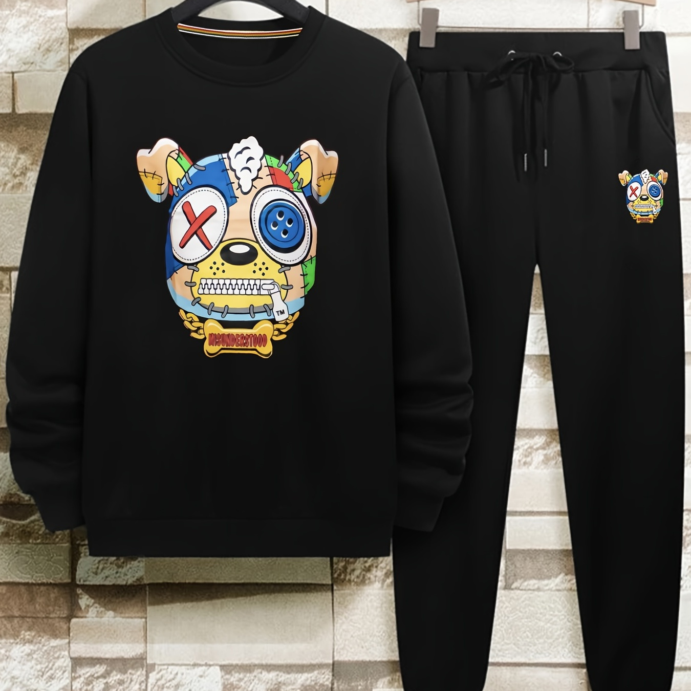 

Men's Anime Monster Graphic Print Round Neck Casual Outfit Set, 2 Pieces Long Sleeve Pullover Sweatshirt And Drawstring Sweatpants