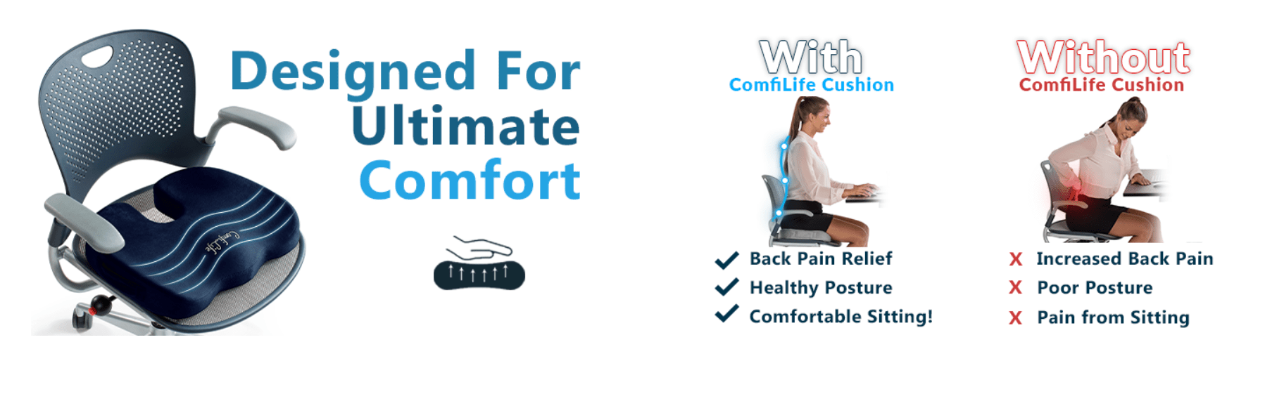 Comfilife Gel Enhanced Seat Cushion - Non-Slip Orthopedic Gel & Memory Foam  Coccyx Cushion For Tailbone Pain - Office Chair Car Seat Cushion - Sciatica  & Back Pain Relief (Black) 