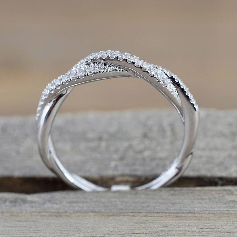 Minimalism 925 Silver Plated Zircon Twist Ring Women's Daily Casual Engagement Party Jewelry