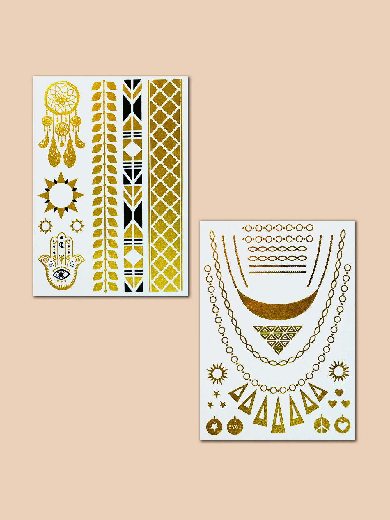 2 Sheets Gilded Tattoo Sticker Geometric Pattern Abstract Lace Pattern