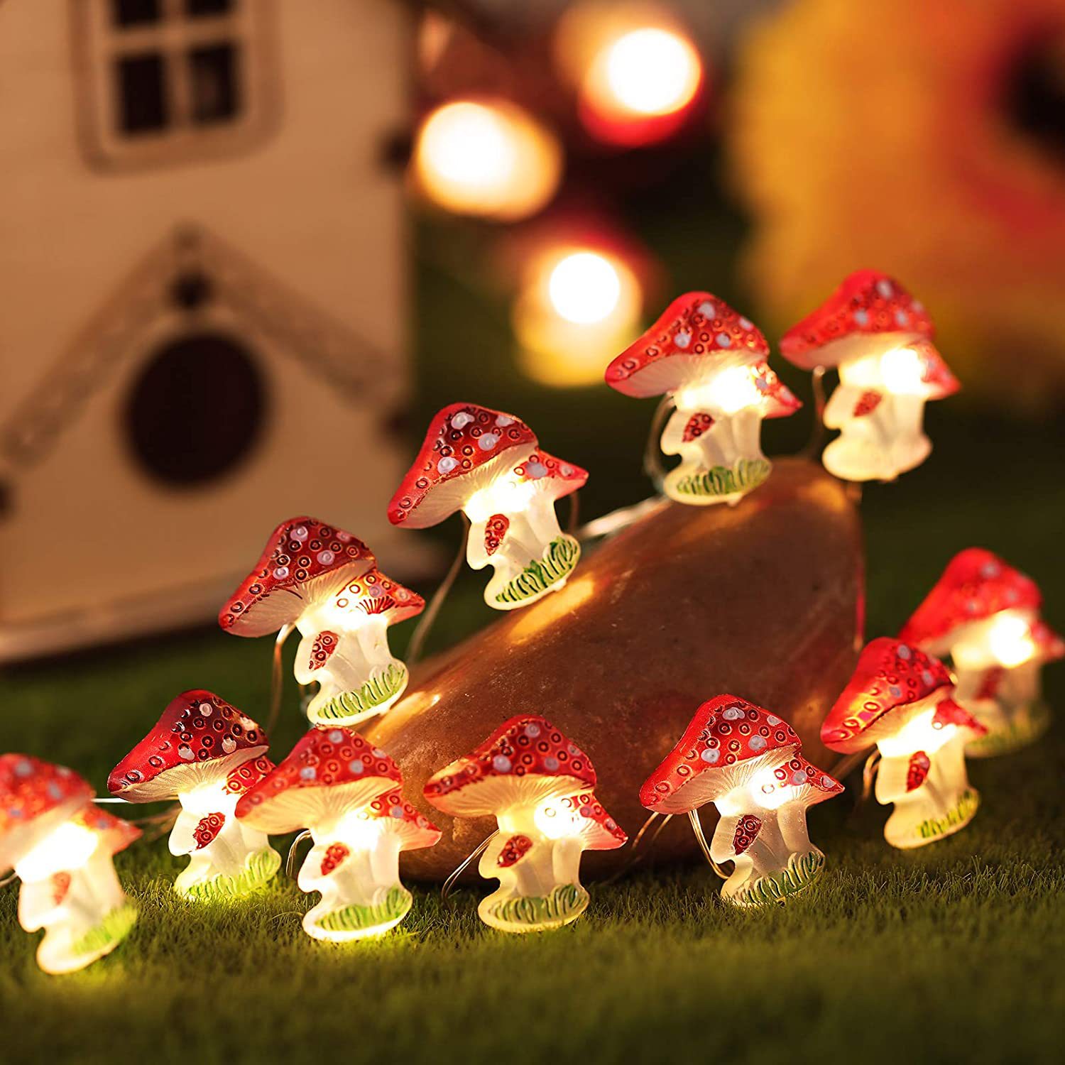 mushroom shaped lamp string small mushroom fairy lamp battery powered copper wire garland lamp suitable for garden festival decoration 2m 6 6ft  9 9ft christmas halloween decorations details 5