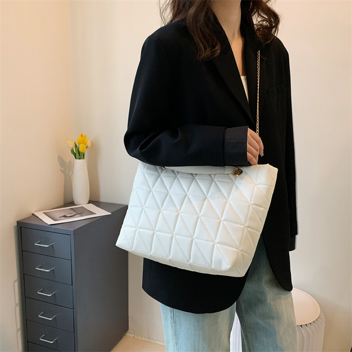 Square Faux Leather Tote Bag