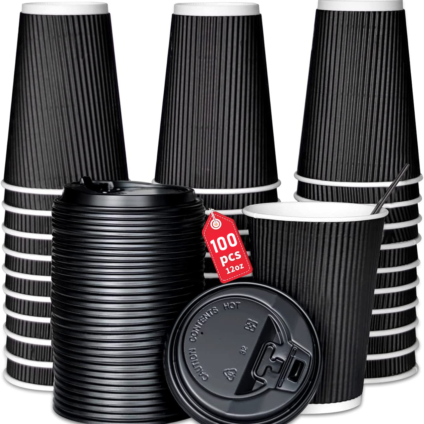 Sprakle And Bash 50 Pack 12 Oz To Go Coffee Paper Cups With Lids, Stir  Straws, Napkins, Black : Target