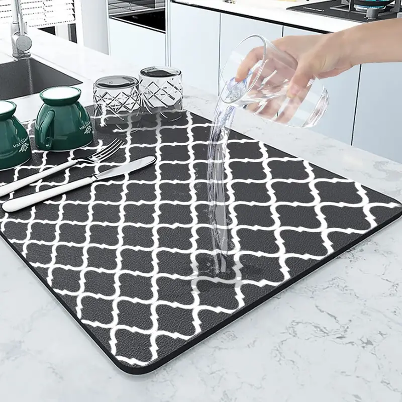 Absorbent Coffee Mat For Kitchen Counter - Microfiber Dish Drying