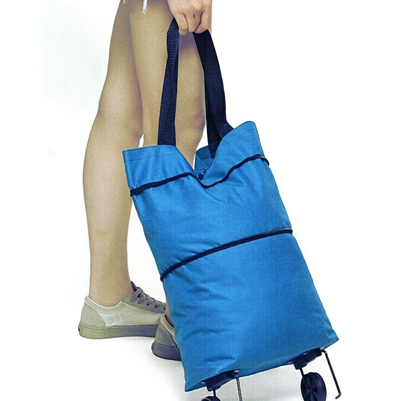 1pc Folding Shopping Cart For Grocery With Wheels And Removable Bag