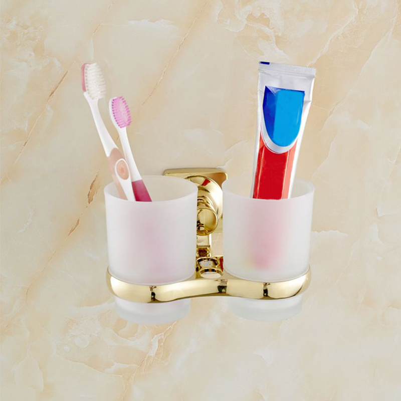 Vaso de baño – Latón y cristal acabado dorado elegante cepillo de dientes  pasta de dientes soporte para cocina de primera calidad, decoración del