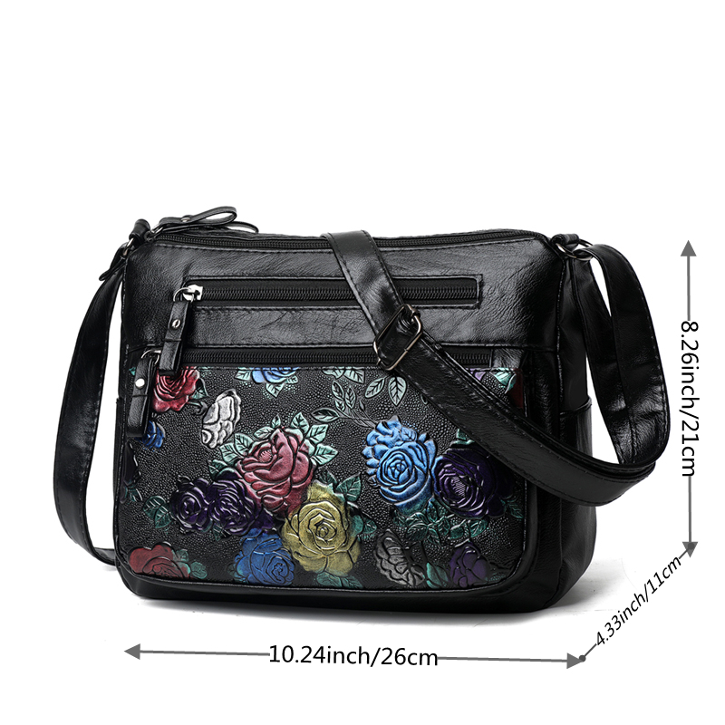 Flower Pattern Crossbody Bag, Fashion Zipper Shoulder Bag, Casual