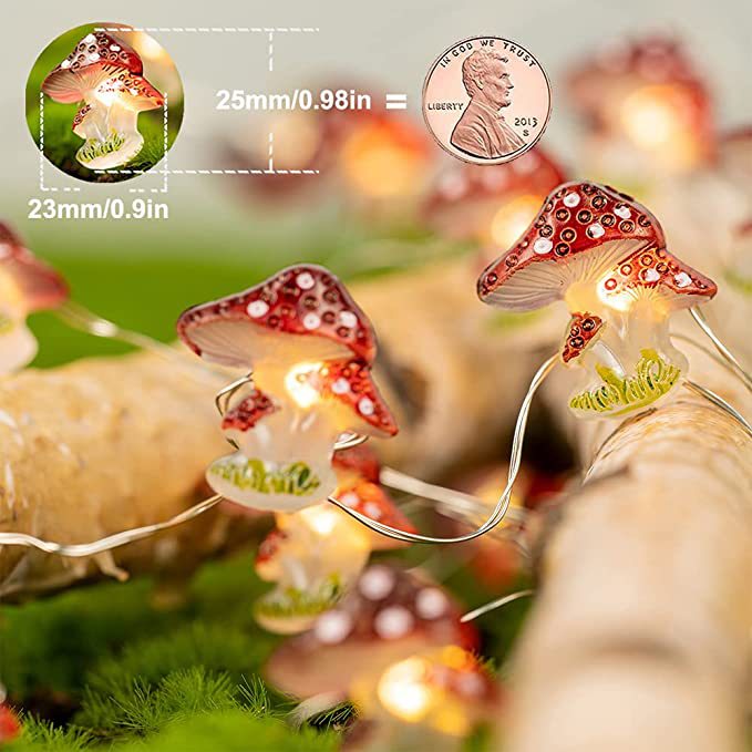 mushroom shaped lamp string small mushroom fairy lamp battery powered copper wire garland lamp suitable for garden festival decoration 2m 6 6ft  9 9ft christmas halloween decorations details 0