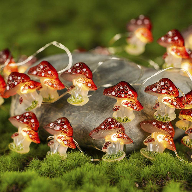 Mushroom Shaped Lamp String, Small Mushroom Fairy Lamp Battery Powered, Copper Wire Garland Lamp Suitable for Garden Festival Decoration, 2m/6.6ft, 3m/9.9ft, Christmas & Halloween Decorations