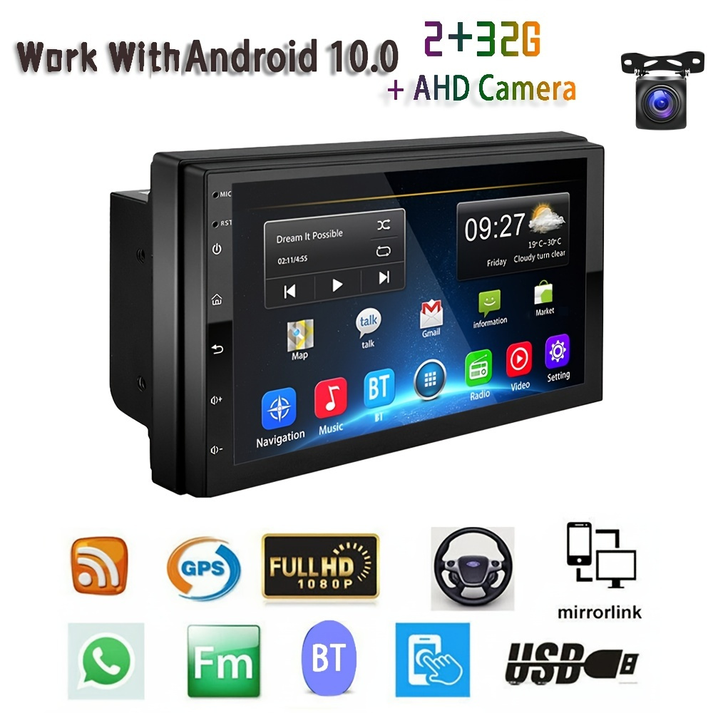 Android 2G+32G Radio de coche doble DIN, 9.7 '' 2.5D espejo de vidrio  templado súper grande pantalla táctil vertical GPS radio de coche con  cámara de