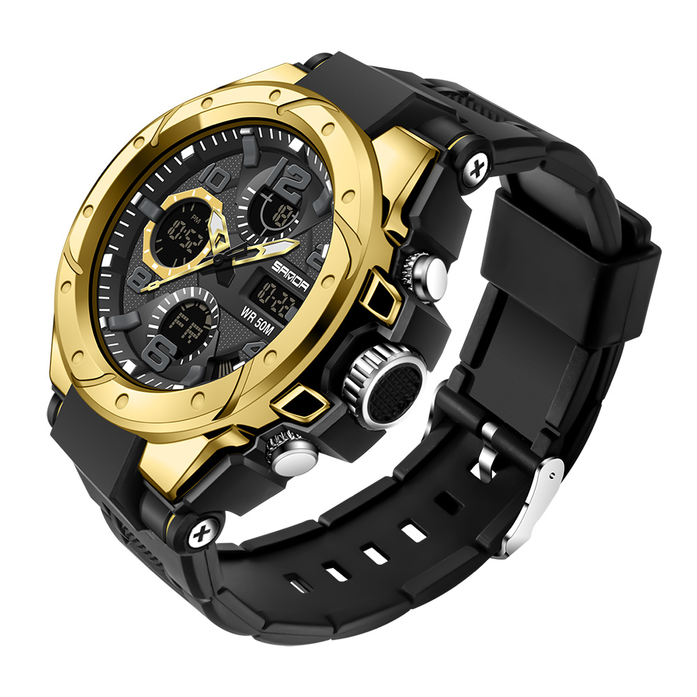 Men's Simple Watch LOS0907 Sport Waterproof Military Quartz Gold Black