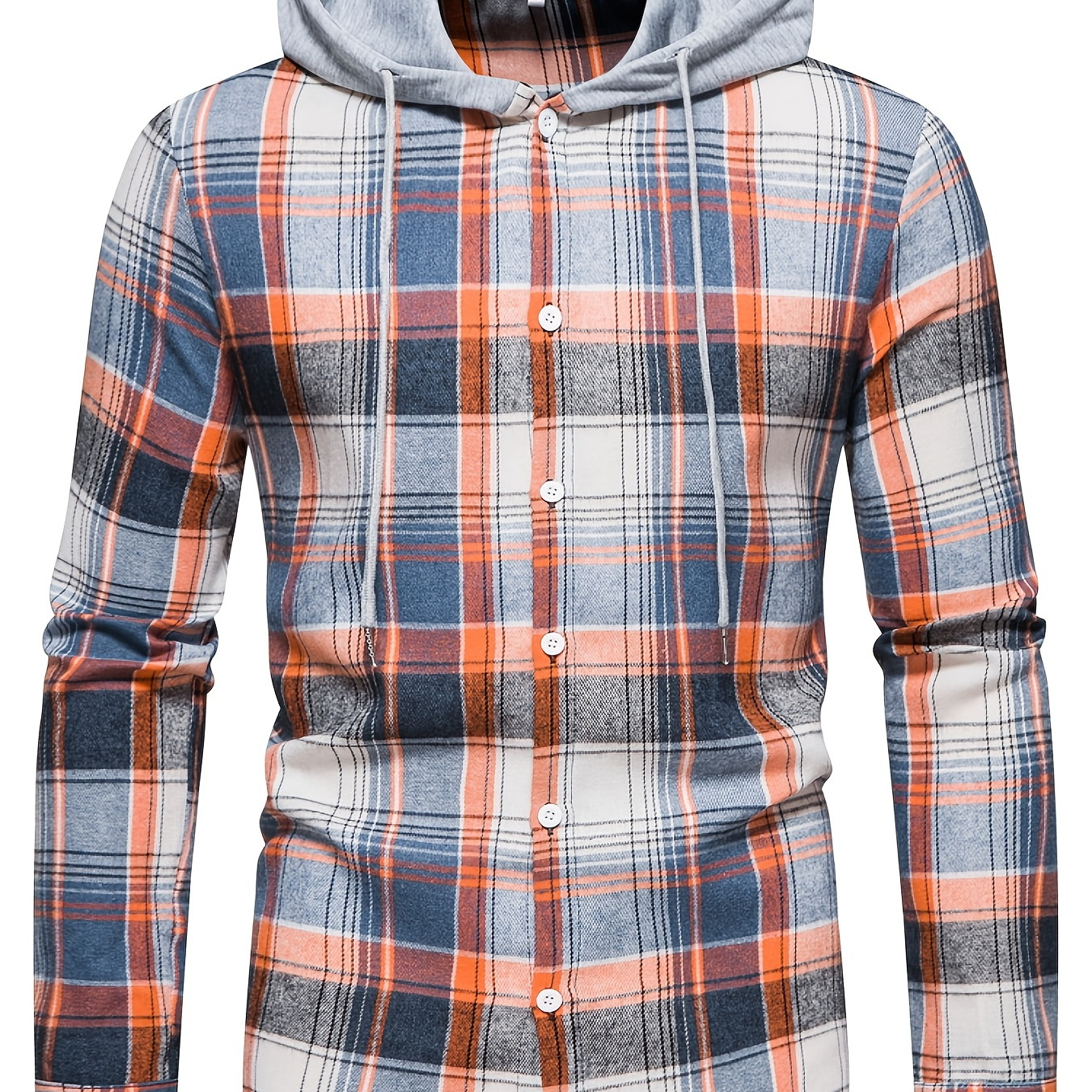 Men's Fashion Casual Plaid Scrubs Long Sleeve Hooded Shirt - Temu