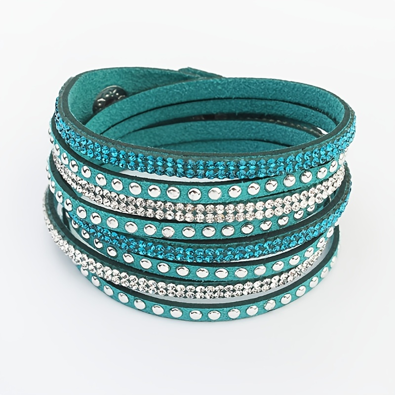 

Multilayer Woven Pu Leather Bracelet Inlaid Shiny Rhinestones Personality Hand Jewelry For Women 1 Pc