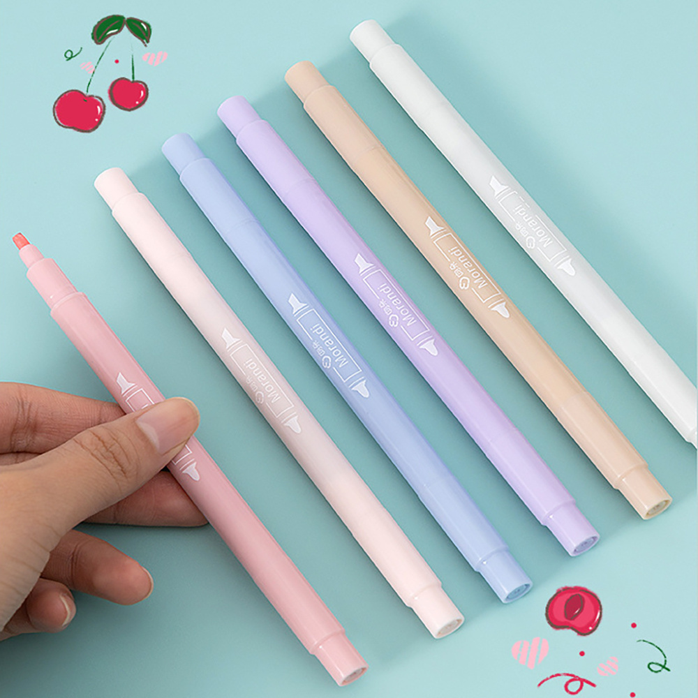 6pcs/set Double Tip Highlighter Pens Macaron Color Manga Markers Midliner  Pastel highlighters Kawaii Japanese Stationery 