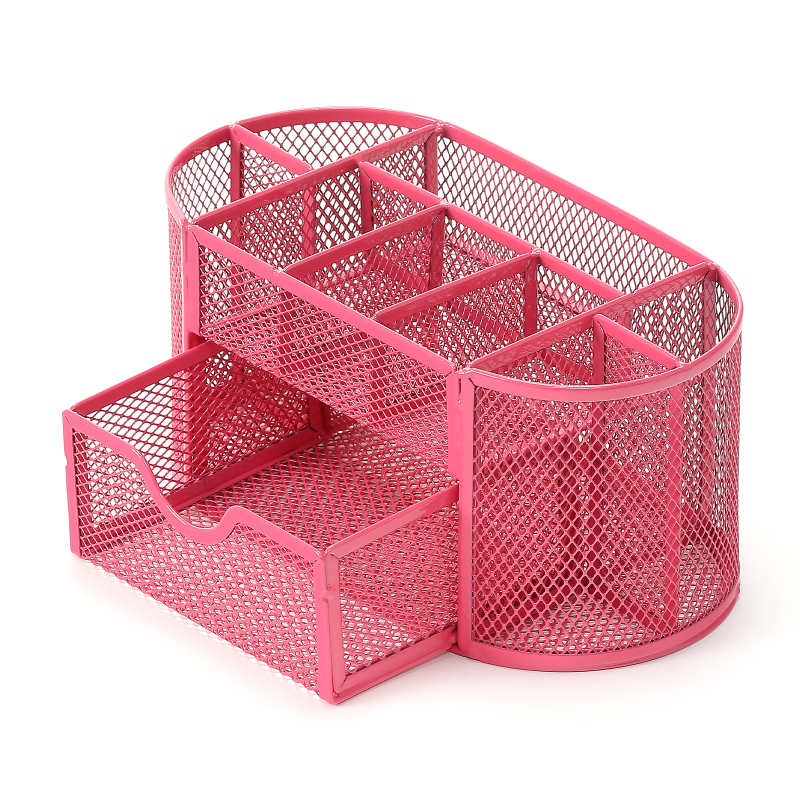 Comix Desk Organizers, Mesh Pen Holder with 8 Compartments and 1 Drawer, Oval Shaped Pencil Holder for Home School Office Sup