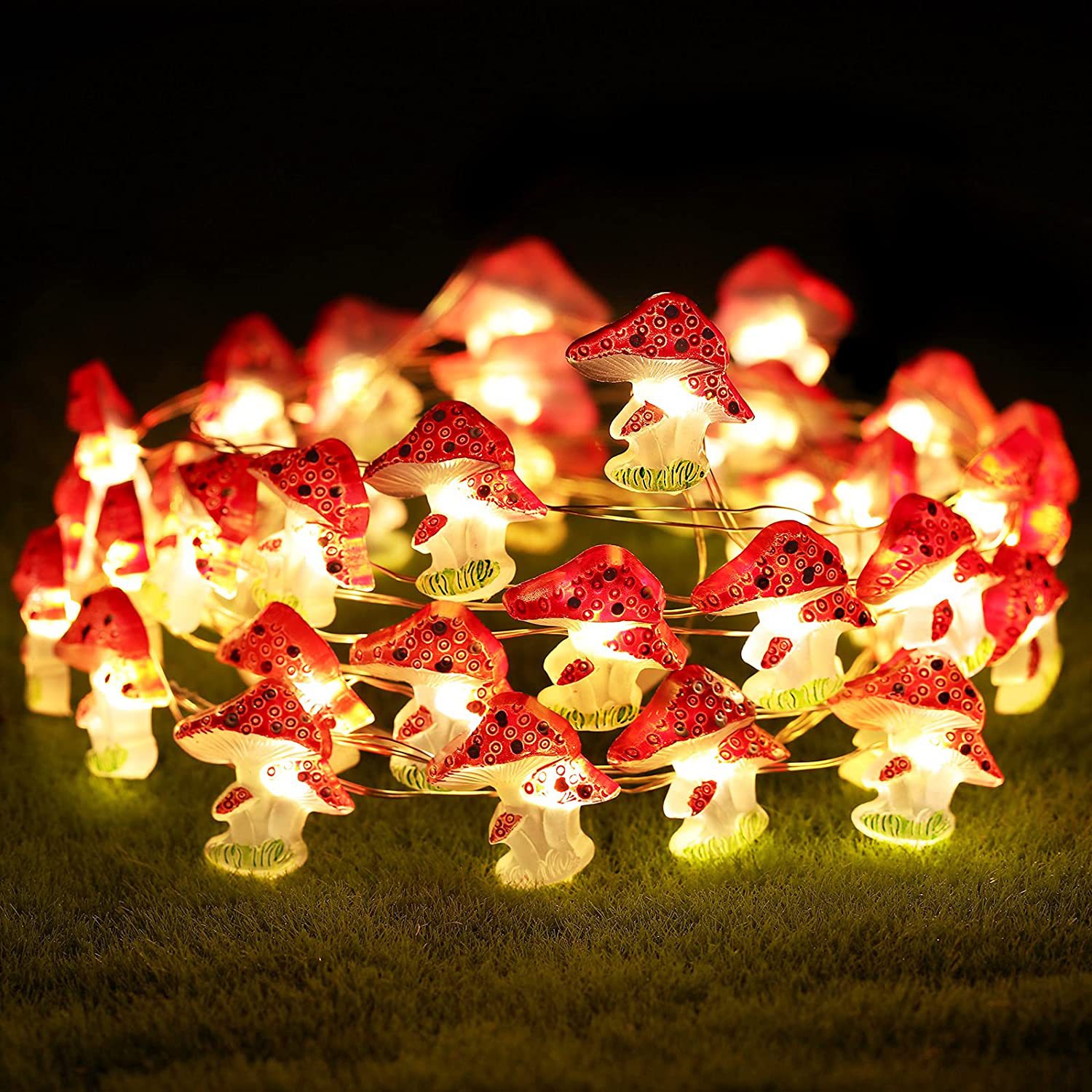 mushroom shaped lamp string small mushroom fairy lamp battery powered copper wire garland lamp suitable for garden festival decoration 2m 6 6ft  9 9ft christmas halloween decorations details 9