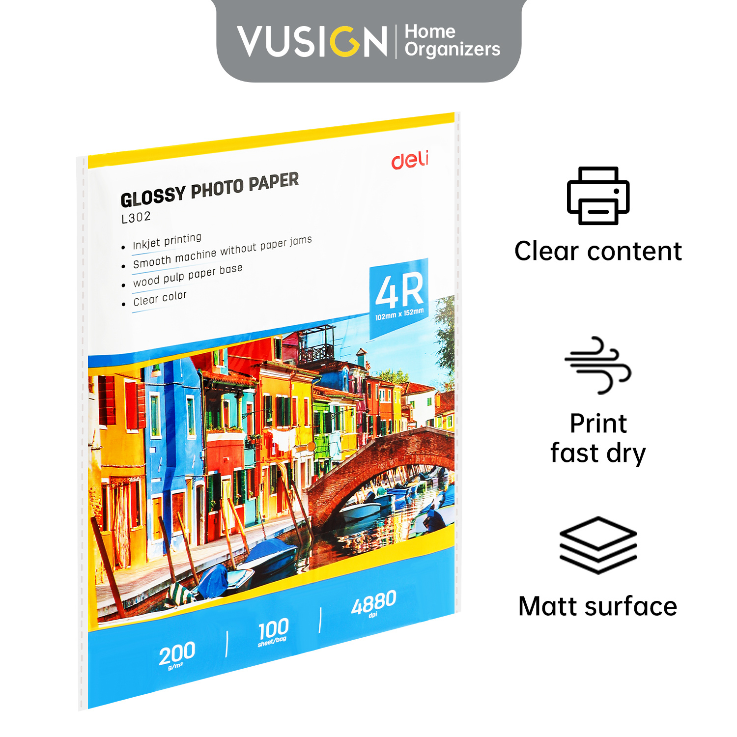 100pcs VUSIGN Glossy Photo Paper, 4 X 6 Inch, 200 Gsm