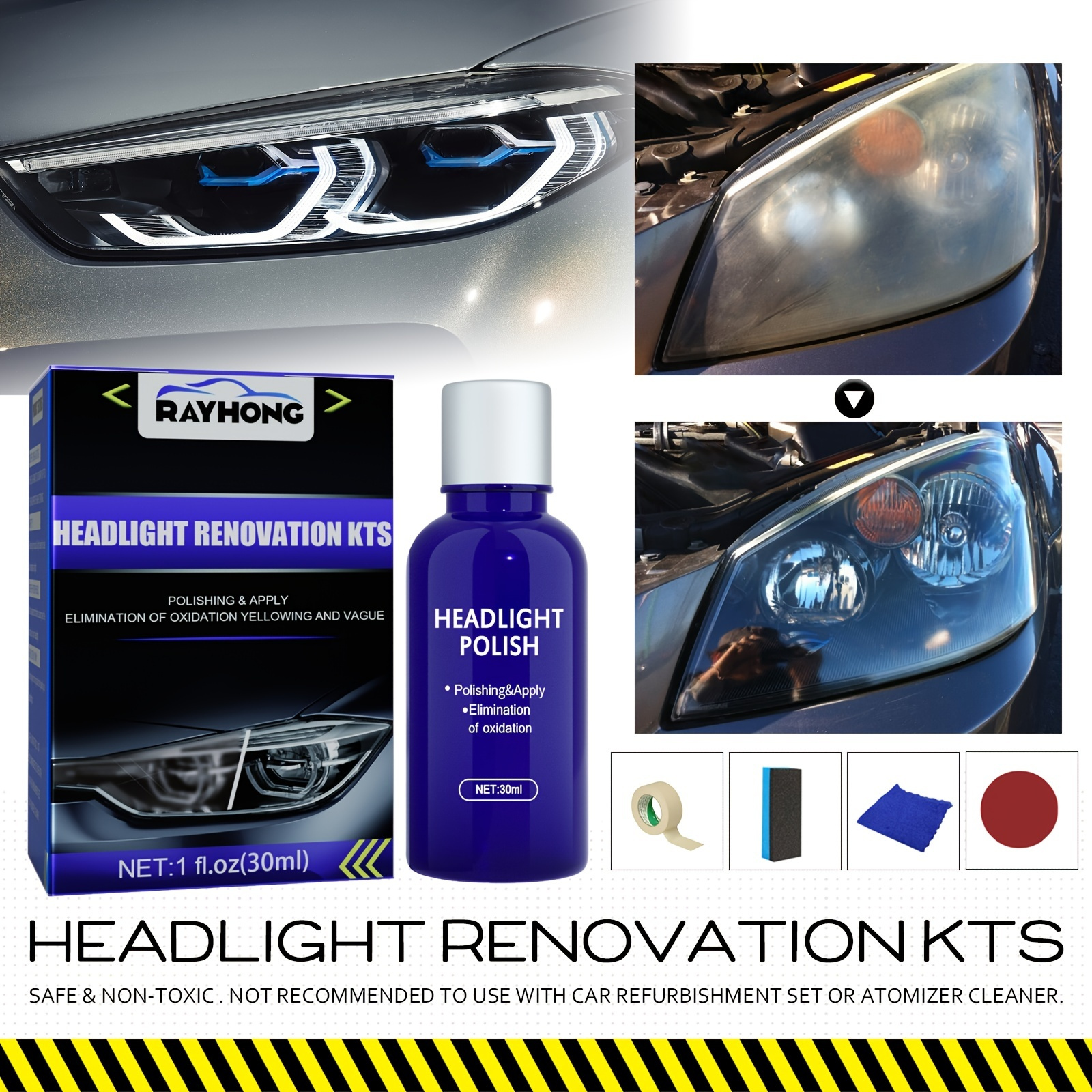 Headlight Repair Refurbishment Kit To Remove Yellow Tool Set Car Motorcycle  Electric Vehicle Headlight Polishing Accessories