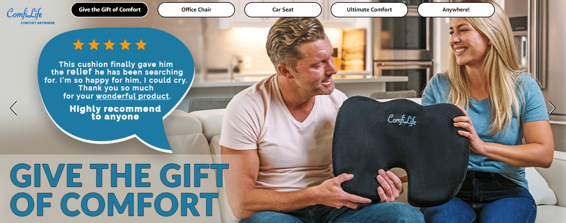 Comfilife Gel Enhanced Seat Cushion - Non-Slip Orthopedic Gel & Memory Foam  Coccyx Cushion For Tailbone Pain - Office Chair Car Seat Cushion - Sciatica  & Back Pain Relief (Black) 
