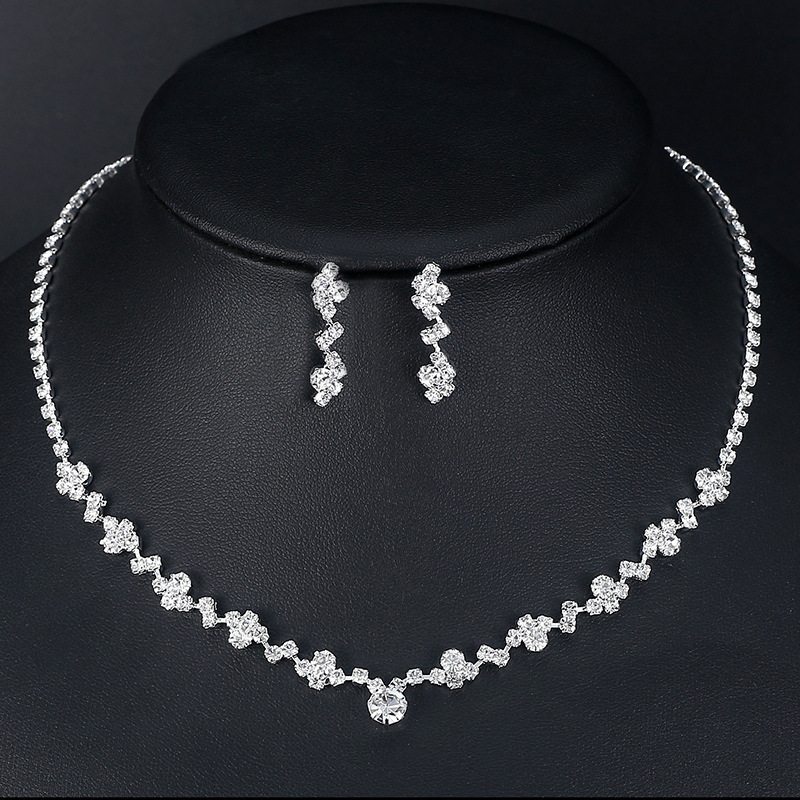 Elegant Rhinestones Necklace Earrings Set Bride Jewelry - Temu