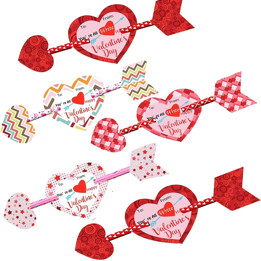 Zonon 24 Pack Valentines Day Cards with Cupid's Arrow Pencil Gift Set Heart  Shaped Pencils Cards for Valentine Classroom Exchange Prizes Party Favors
