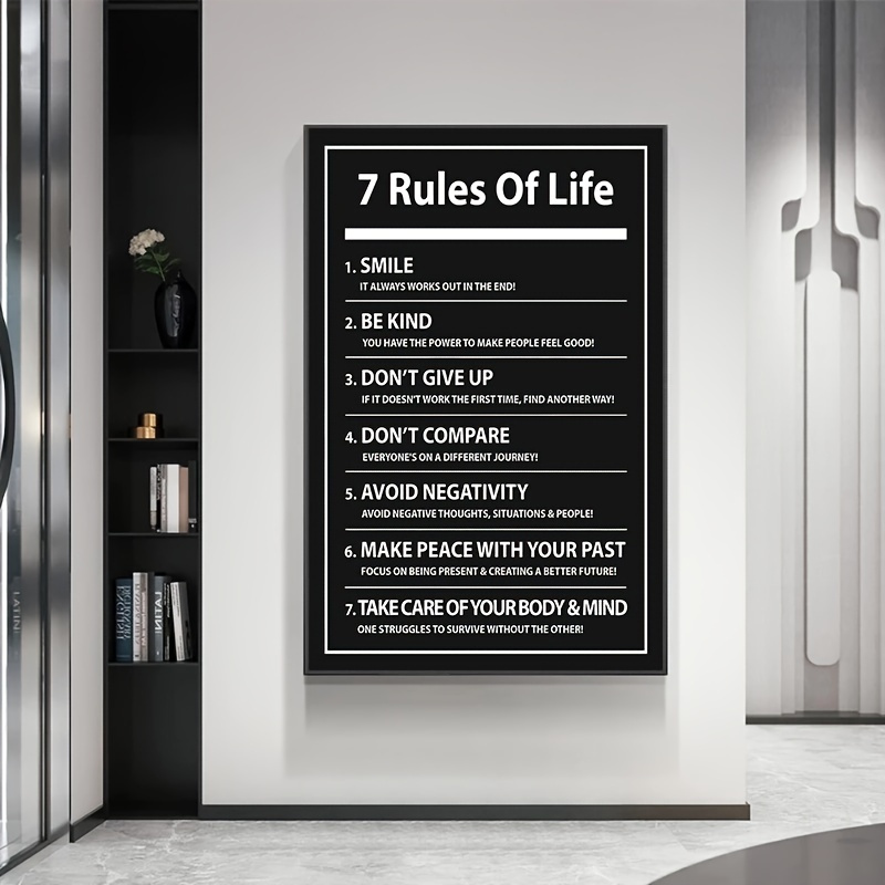 1pc 7 Rules Of Life Letter Motivational Quote Canvas Poster Inspiration ...