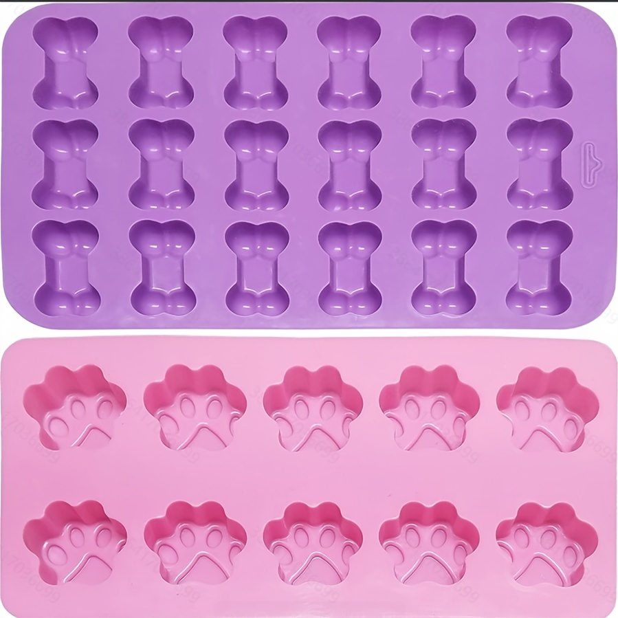 Dog Bone Silicone Molds Dog Treats Molds Paw Print Shaped Chocolate Candy  Soap Mold 4PCS for Homemade Jelly Ice Cube Blue Pink Red Purple 