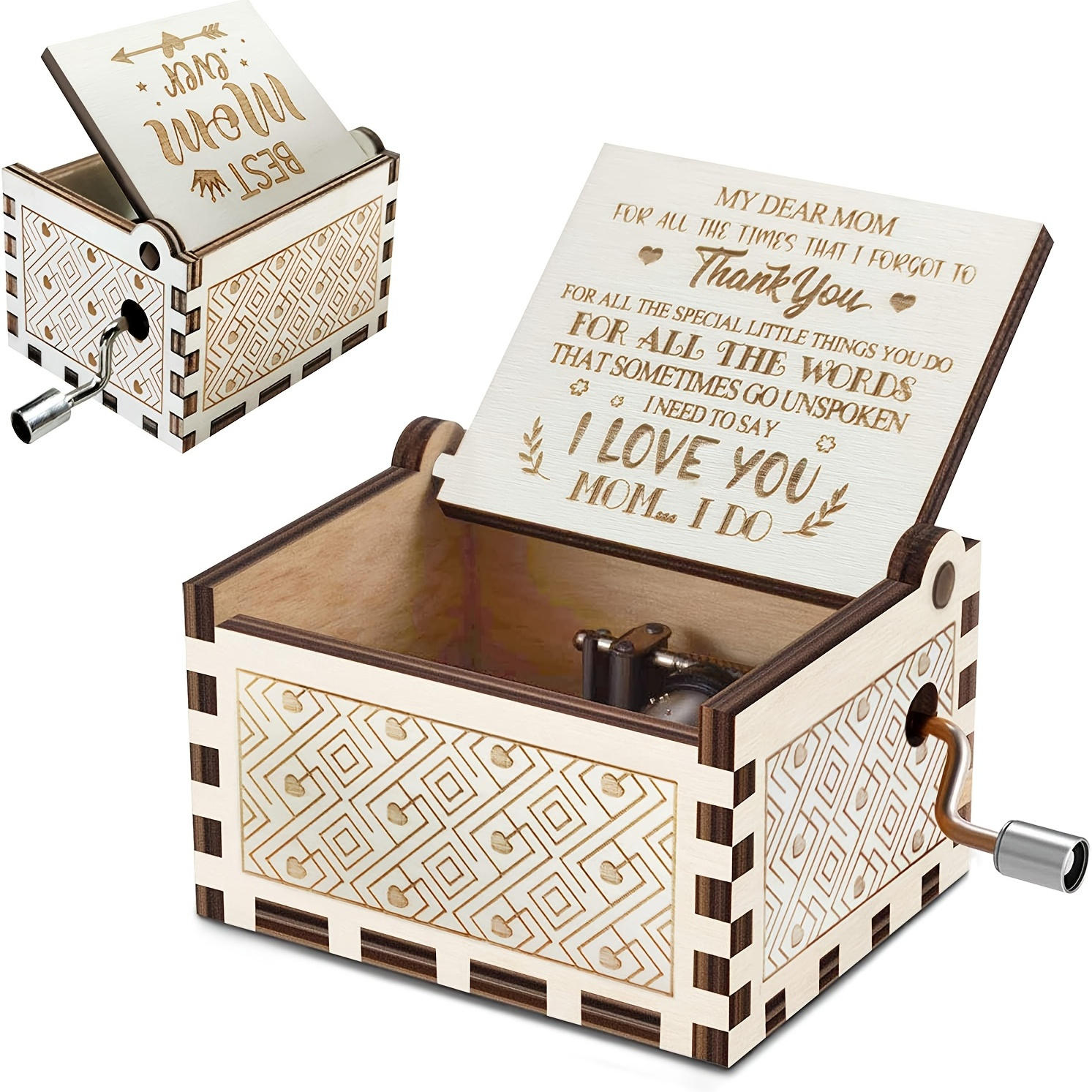 Caja de música de madera personalizada, imagen impresa, texto, logotipo,  caja musical personalizada de arranque a mano, regalo para hija, mamá