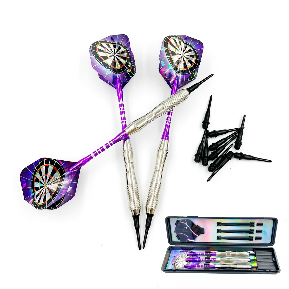 LEX Darts Juego de 18 puntas de plástico, dardos profesionales de