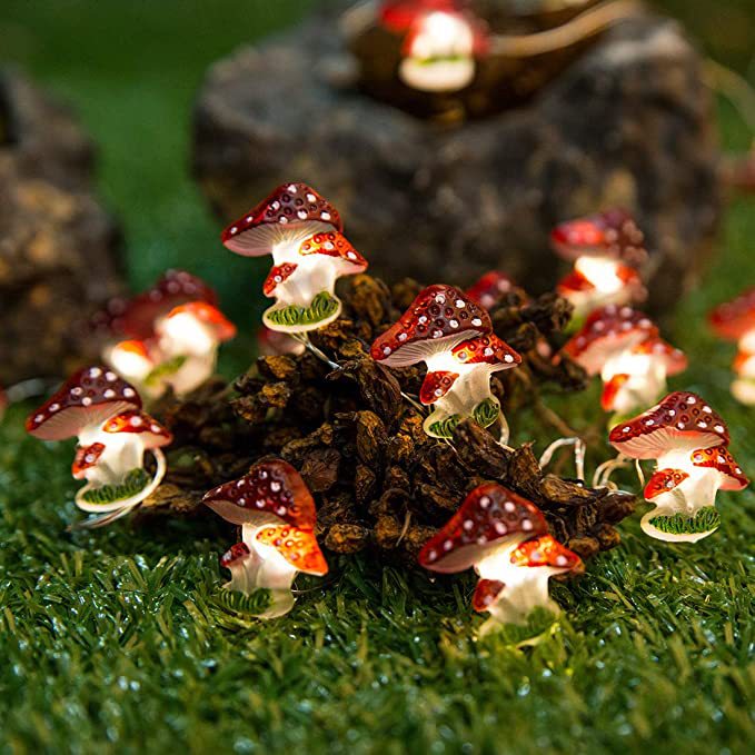 mushroom shaped lamp string small mushroom fairy lamp battery powered copper wire garland lamp suitable for garden festival decoration 2m 6 6ft  9 9ft christmas halloween decorations details 8