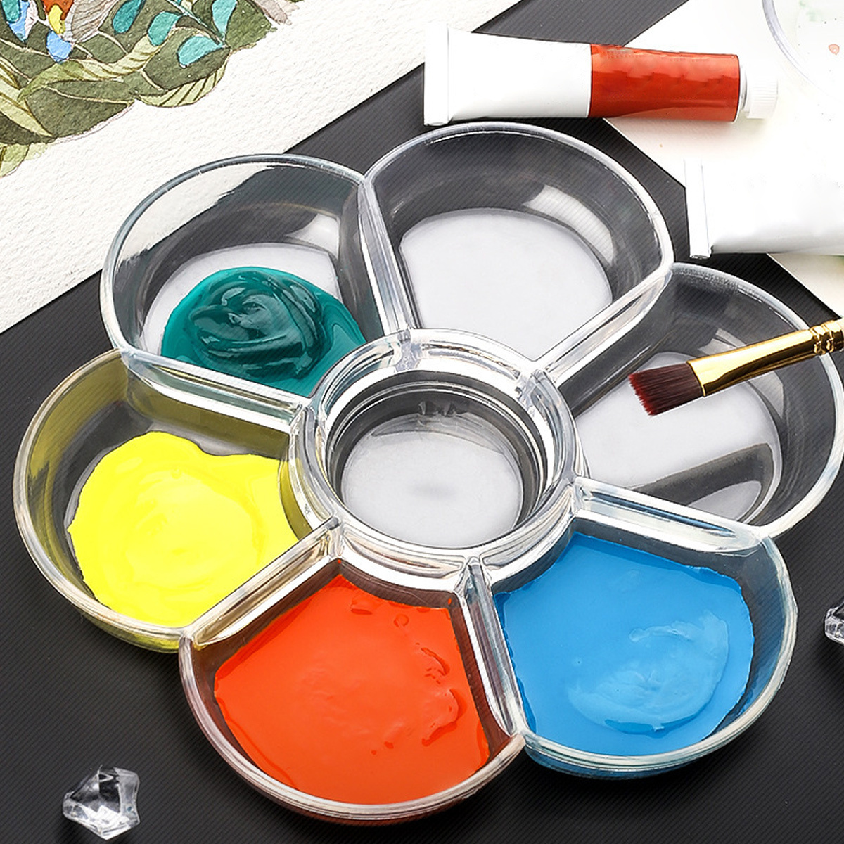 1pc 7 Holes Transparent Paint Palettes For Acrylic Paint, Plum Color