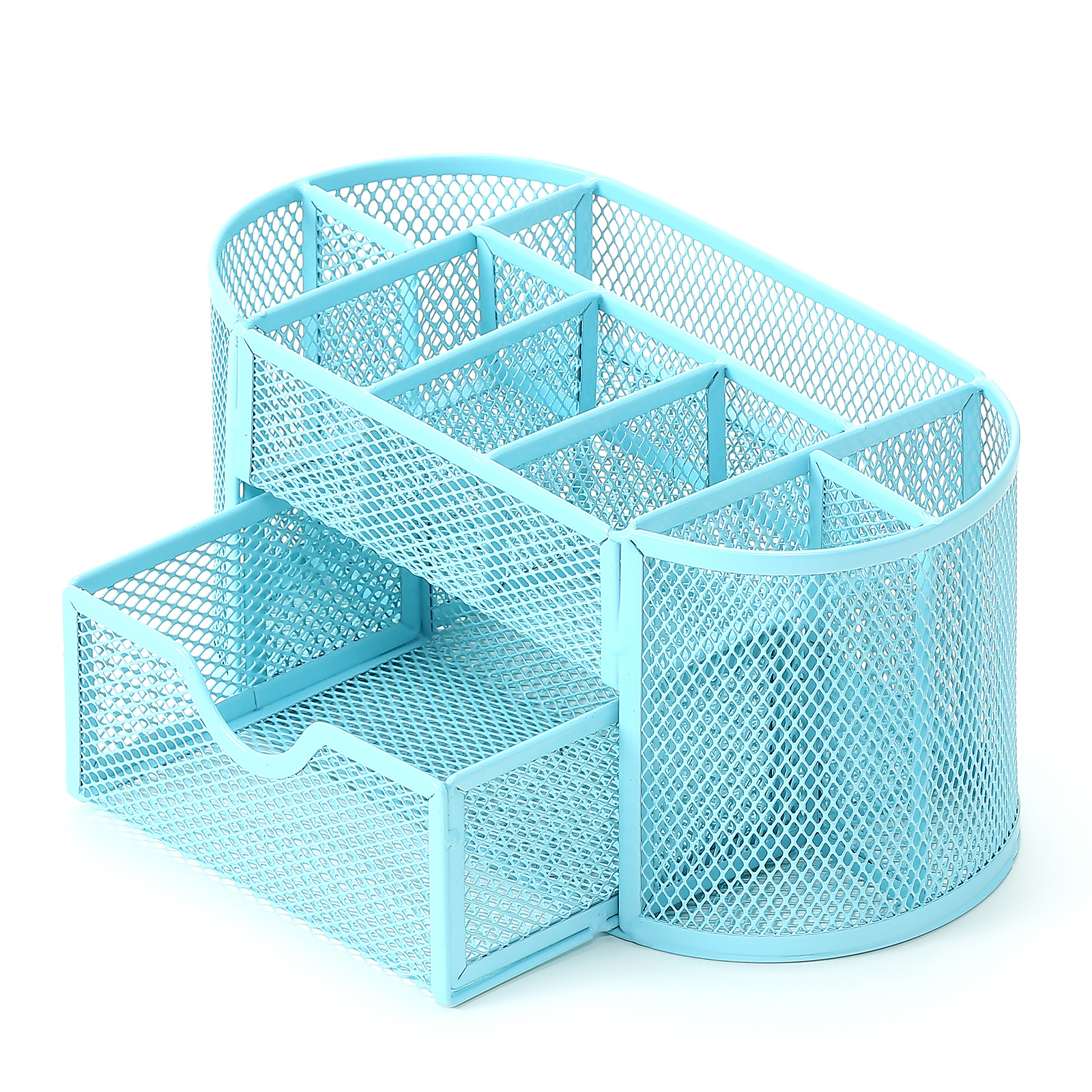 Lechay Mesh Pen Holder, Desk Organizer for Desk Pencil Holder with 8 Compartments and 1 Drawer Desk Supplies for Office Home 1 PC