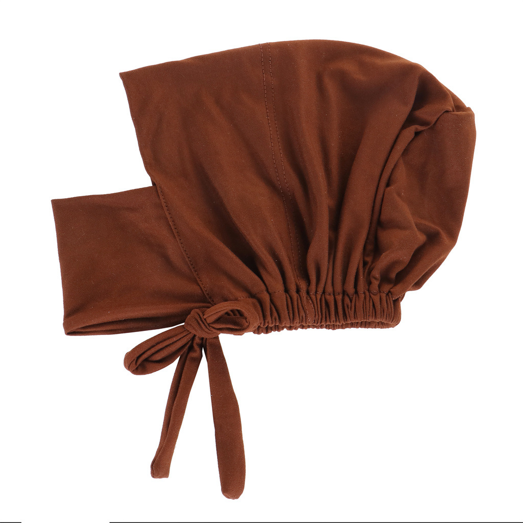 Drawstring Neck Turban Cap Hijab Cap Bonnet Cap Solid Turban Cap