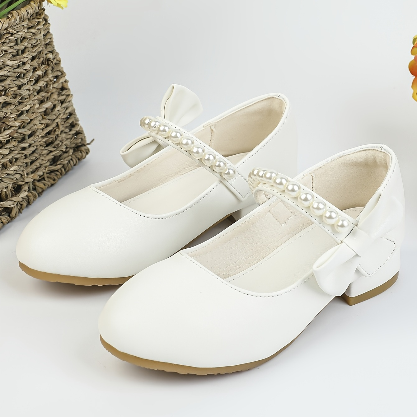 Girls Bowknot Jewelry Design Mary Jane Shoes, Chunky Heel Soft Sole Anti Slip Princess Shoes