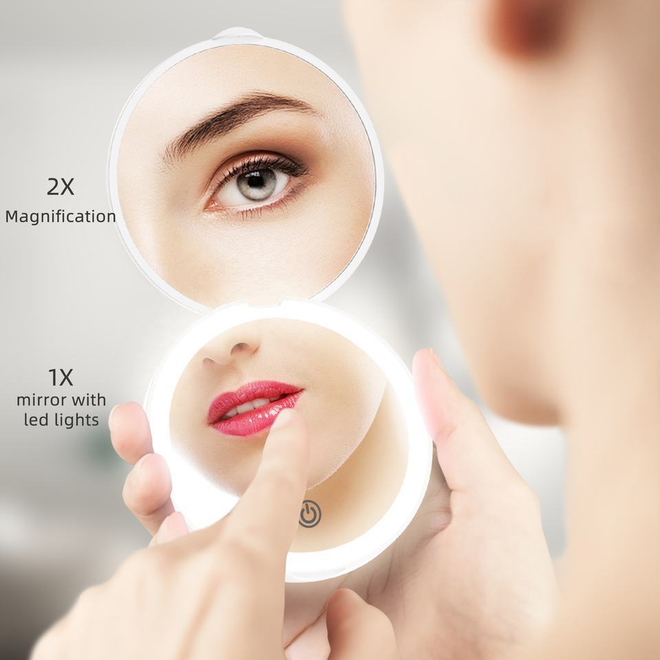 Rechargeable Travel Makeup Mirror Led Lighted Compact Mirror Temu