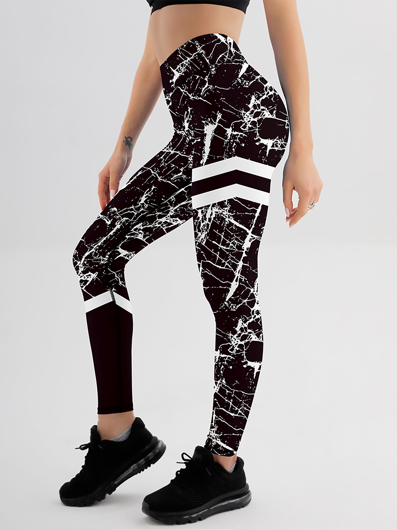 Fashion Marble Print Yoga Sports Pants, High Waist Slimming Fitness Workout  Gym Leggings, Women's Activewear