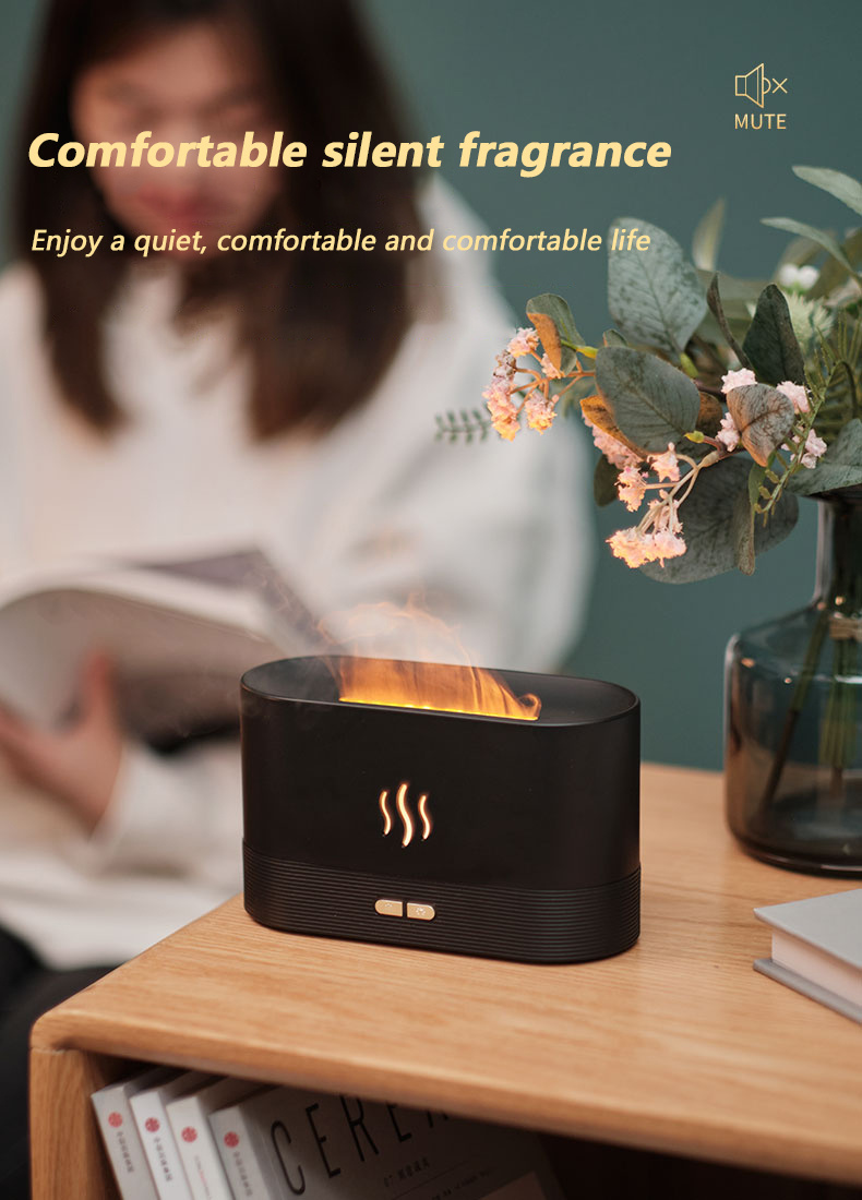 1pc ultrasonic cool mist humidifier with led flame and aroma diffuser rechargeable and portable night light details 1