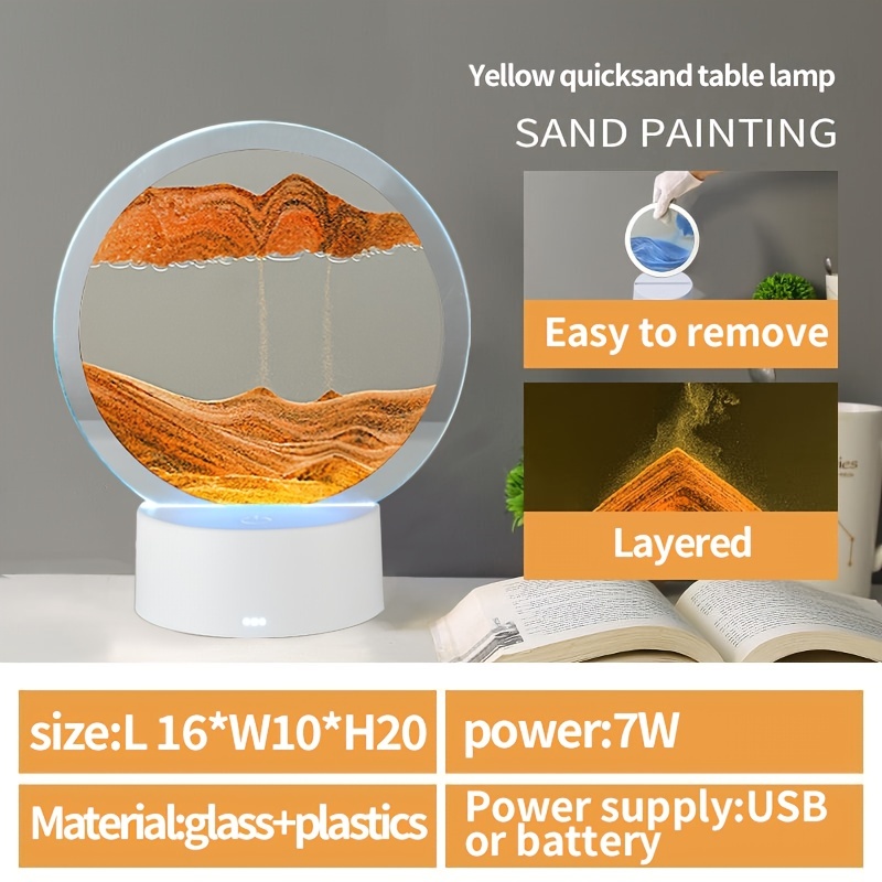 Orange avec lumière - Lampe de nuit Led 3D en sable mouvant