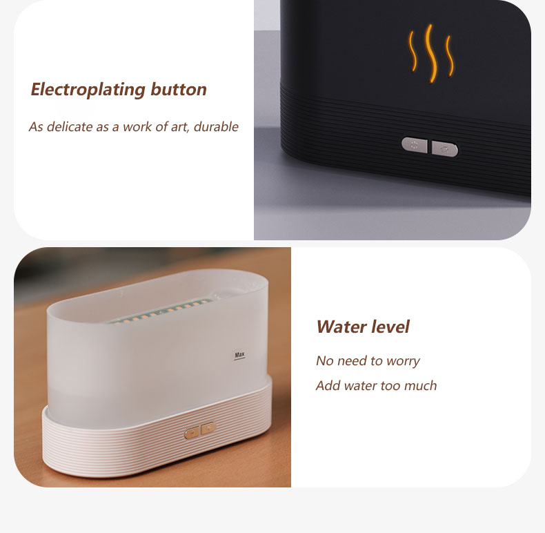 1pc ultrasonic cool mist humidifier with led flame and aroma diffuser rechargeable and portable night light details 6