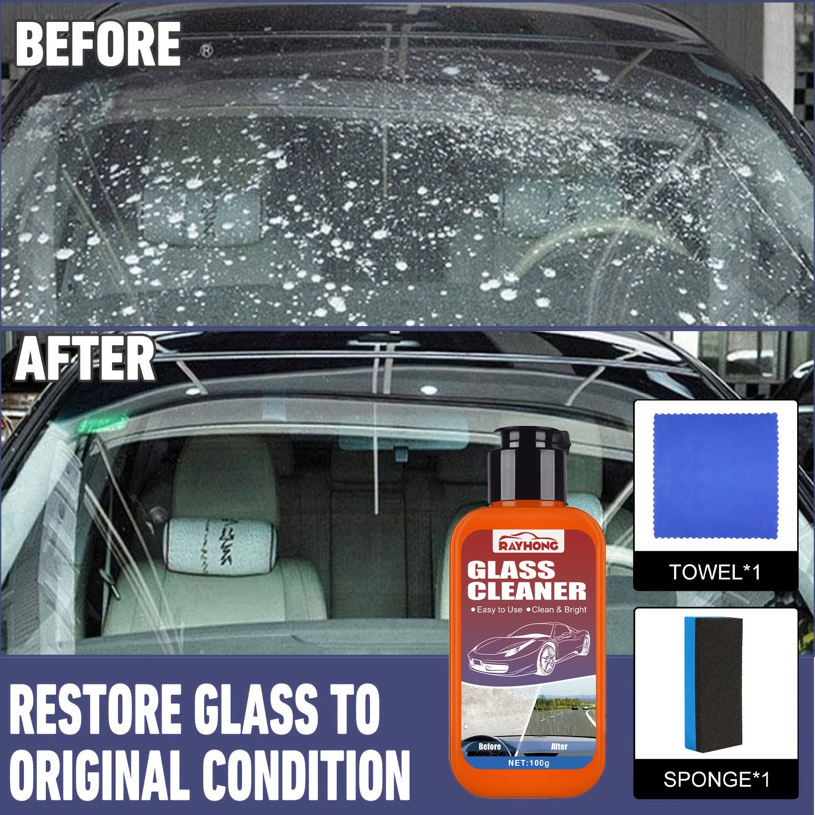 Limpiador de cristales para coche, parabrisas delantero antivaho,  desengrasante, agente de limpieza sin pintura
