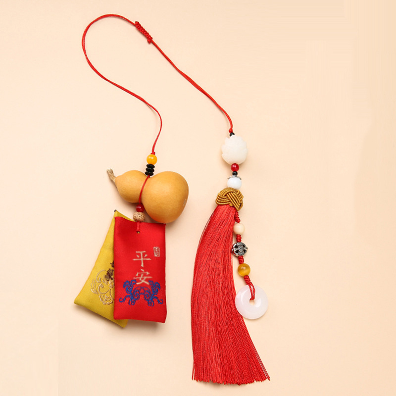 gather fortune and blessings with this natural gourd car rear view mirror pendant details 2