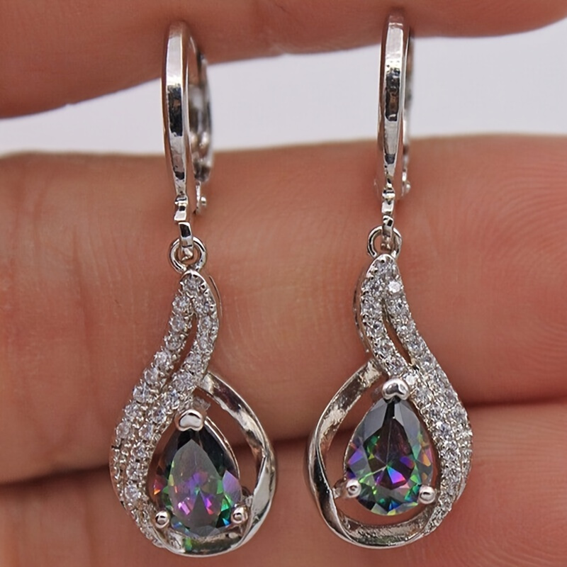 

Delicate Rainbow Color Gemstone Drop Dangle Earrings For Women 1pair