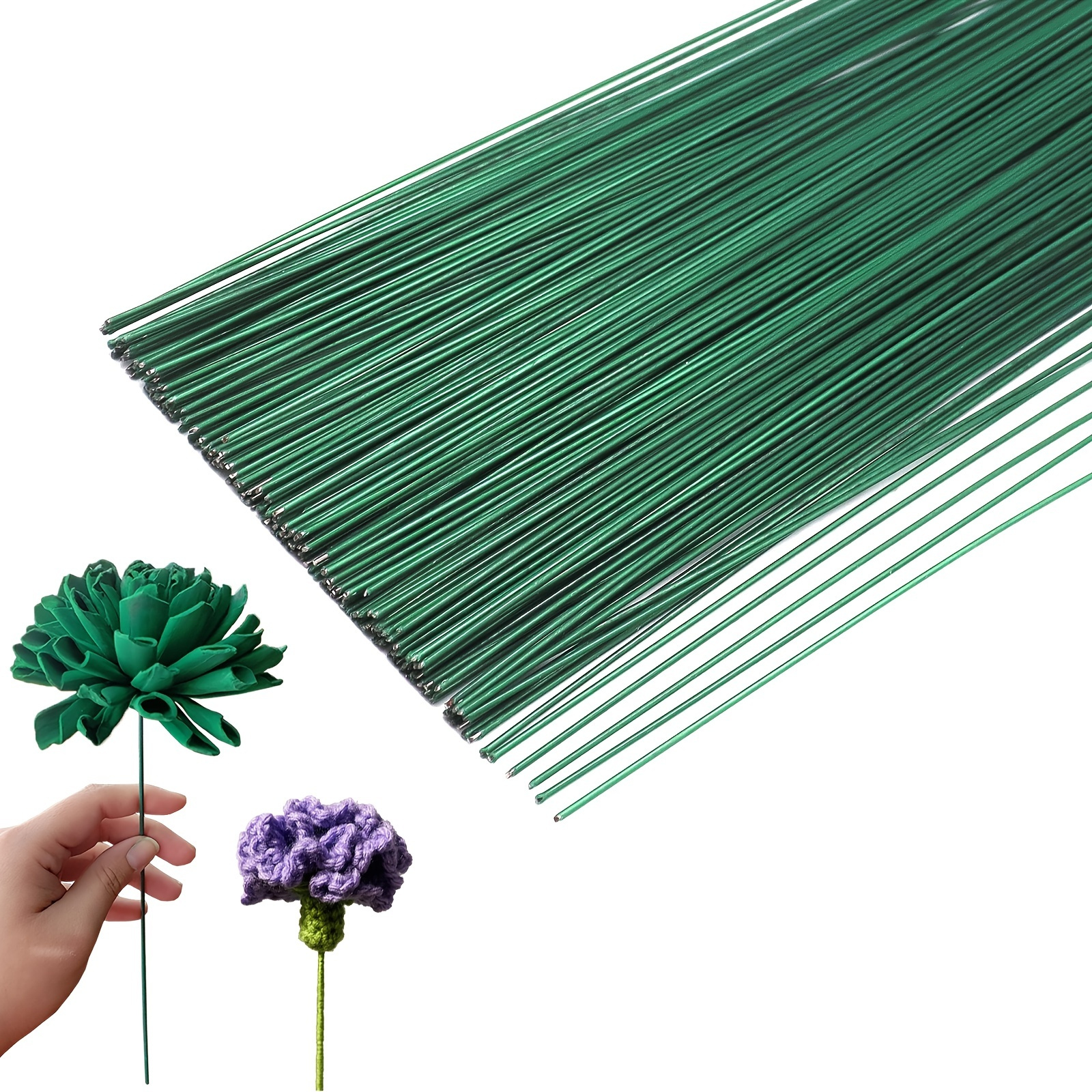 

200 Pcs Floral Flower Stem Wire, 16 Inch 22 Gauge Flower Paper Wrapped Wire, Green Crafting Floral Stem For Flower Arrangements Diy, Bouquent Stem Wrapping And Crafts, Easter Handwork